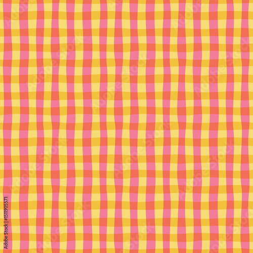 Bright geometric plaid seamless pattern. Traditional square gingham background. Checked wallpaper print, checker grid tartan texture