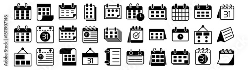Calendar icon set with check mark, completed schedule vector