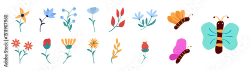 Romantic flower collection with roses and floral bouquets