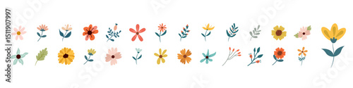 Romantic flower collection with roses and floral bouquets