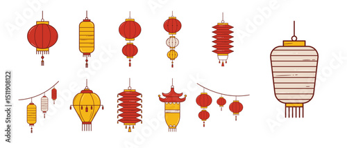 Chinese lantern collection, vector illustration, traditional festival decorations