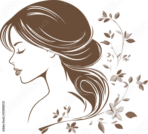 Elegant Woman Profile with Floral Design Beauty and Fashion Illustration Feminine Silhouette with Flowers Logo Template for Beauty Salon or Spa