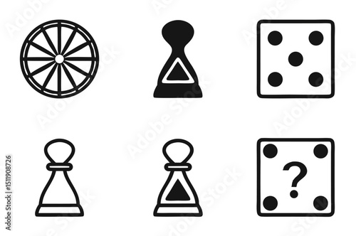 Minimal Black Board Game Icons – Flat Style Game Elements Set