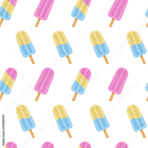 Colorful frozen pops arranged on a white background in playful pattern