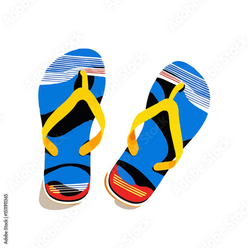 A pair of vibrant, colorful flip-flops, perfect for summer and beach days