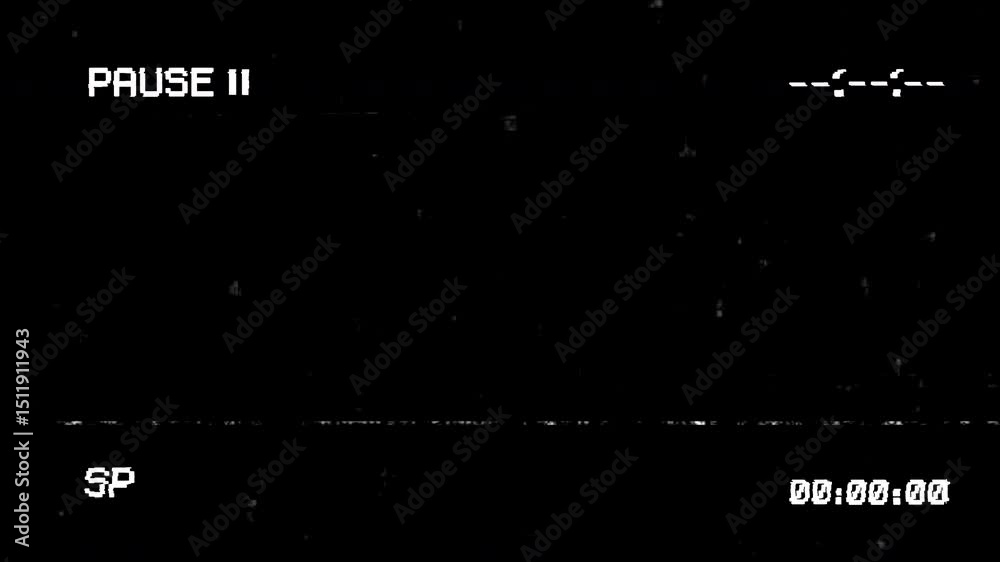 VHS video tape pause screen on black background. 4K Video