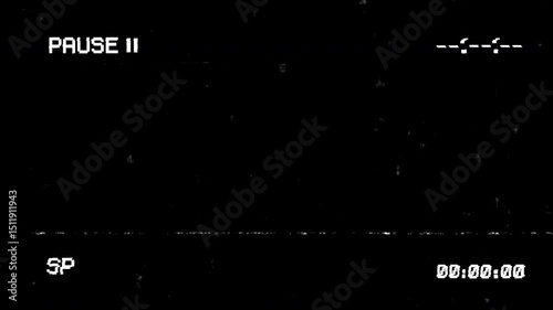 VHS video tape pause screen on black background. 4K Video