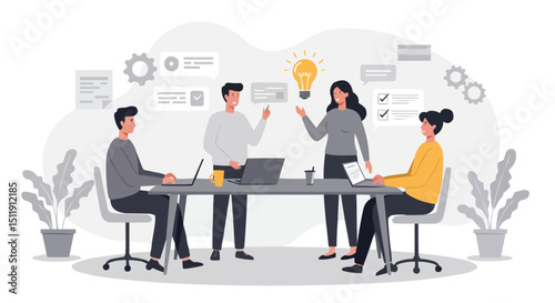 Successful business people in suits collaborate as a team in an office meeting