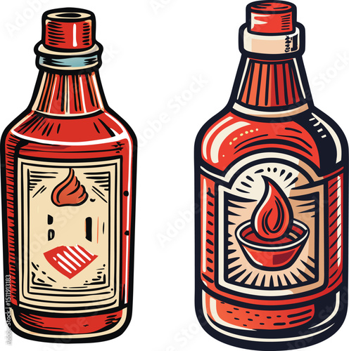 Two bottles of hot sauce illustration spicy food condiment design vector design element