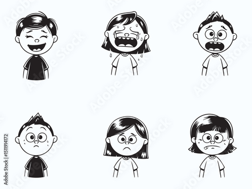 set of cartoon children with different facial expression graphic design, baby cartoon character vector illustration art