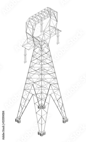 A tall power tower with a hand on top of it. The hand is pointing to the top of the tower, suggesting that it is a significant structure. The tower is surrounded by a white background. Isometric view