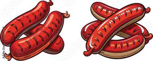 Delicious grilled sausages ready to eat perfect for a barbecue or meal vector design element illustration
