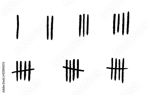Tally marks illustration. Tally marks prison wall counting method with slashed lines. PNG graphic on transparent background.