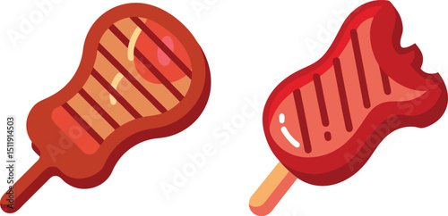 Grilled steak on a stick yummy barbecue food vector design element illustration