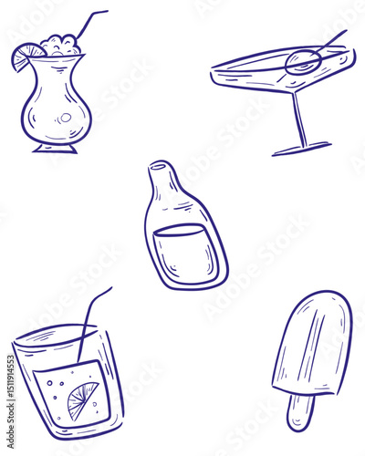 Summer drinks and popsicles seamless set