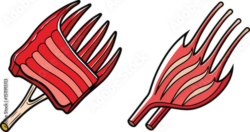 Delicious rack of lamb illustration meat bone food culinary cooking recipe grilling roast dinner for barbecue vector design element