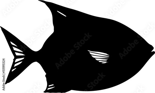 Sleek black silhouette of a tropical fish with distinctive fins, perfect for marine life designs, aquatic branding, or captivating underwater themes. photo