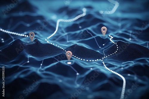 3D digital map with location markers and routes