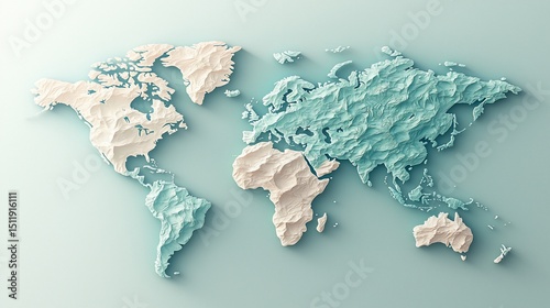 3D world map, light pastel colors