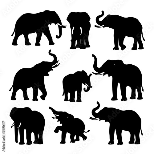set of elephants silhouettes