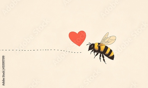 A bee flying towards a heart