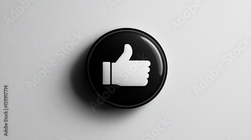 A black button with a white thumbs-up symbol
