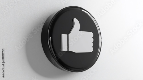 A black circle button displays a silver thumbs-up symbol