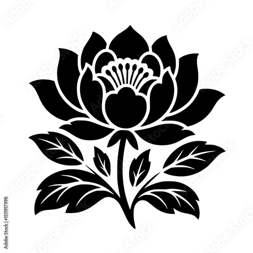 Silhouette of a blooming flower with elegant petals and leaves