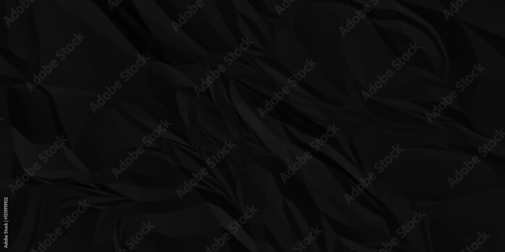 Black crumpled recycled craft paper texture background. Abstract shape background with space paper for text. Minimal wrinkled rough canvas paper texture. Black crumpled recycled craft paper texture background. Abstract shape background with space paper for text. Minimal wrinkled rough canvas paper texture.