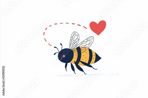 A cheerful bee flying towards a heart