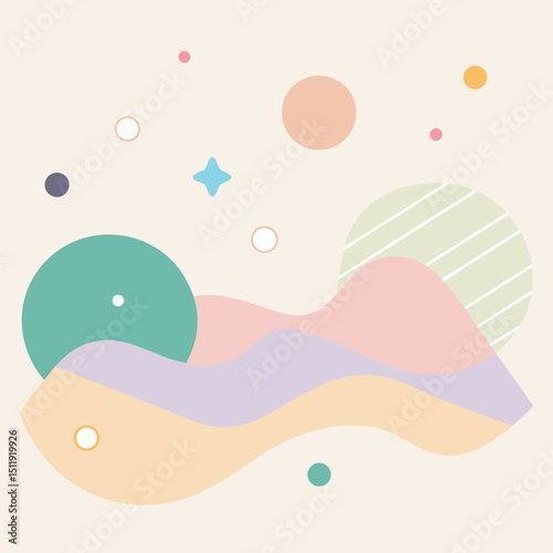 Abstract pastel landscape design : This eye-catching abstract design features soft, pastel hues in a whimsical landscape composition, perfect for evoking a sense of peace and playfulness.