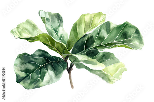 Watercolor illustration of a green leaf on transparent background