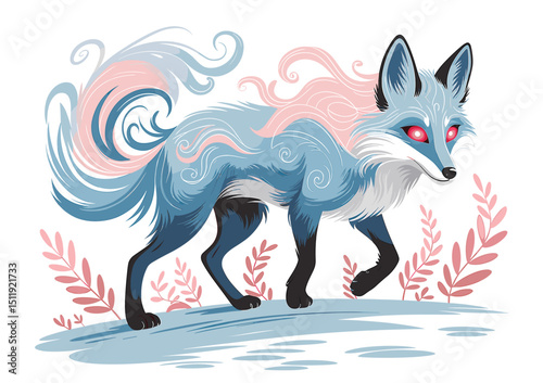 Ethereal Blue Fox Stalking Through Icy Landscape