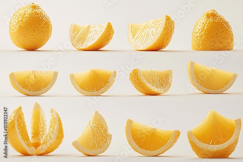 A collection of whole and sliced lemons, showcasing various angles and cuts