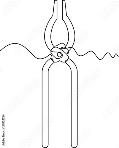 one line art Blacksmith Tongs vector illustration. line art, one continuous line, simple, hand drawn and sketch style. for icons, symbols, signs or logos. PNG