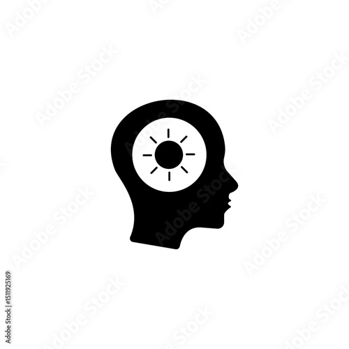 black head with sun like happy sunny mood icon. flat cartoon style trend modern mentality logotype graphic art design element isolated on white