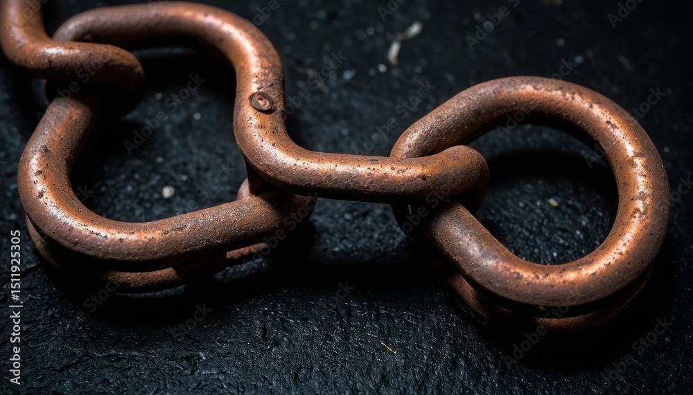 Obraz premium rusty chain links resting on textured black background in soft muted light showcasing natural textures and details