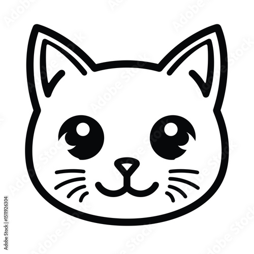 Minimalistic Black and White Cat Face Illustration