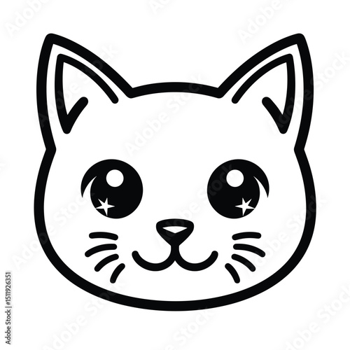 Minimalistic Black and White Cat Face Illustration