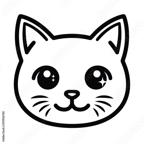Minimalistic Black and White Cat Face Illustration