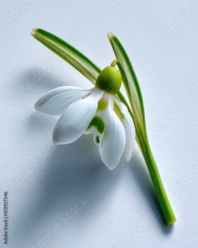 a single snowdrop on a white background