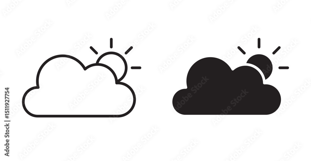 Fototapeta premium Cloudy Day icon set flat style. Vector illustration collection.