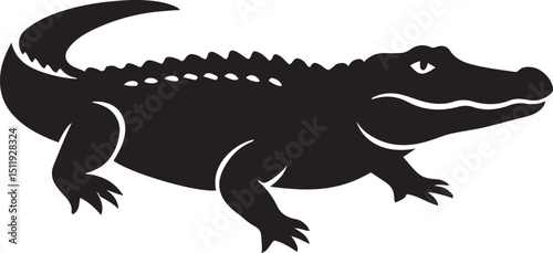 Silhouette of an alligator, a reptile with a powerful tail and sharp teeth