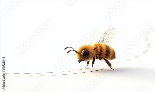 A fuzzy bee follows a dotted path