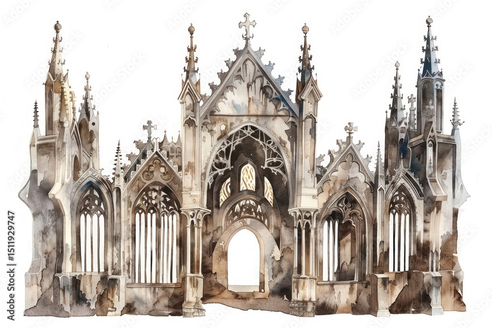 Fototapeta premium Dark academia gothic architecture cathedral building arched.