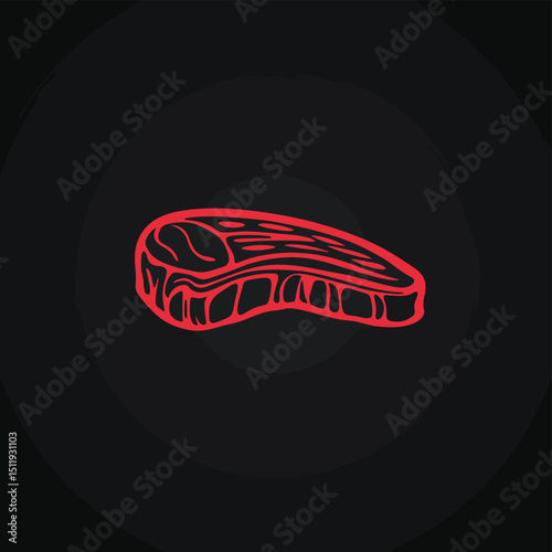 Vibrant Red Steak Illustration on Black Background