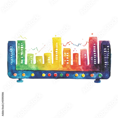 Stock Ticker, watercolor clipart vector, high quality, isolated on a white background.