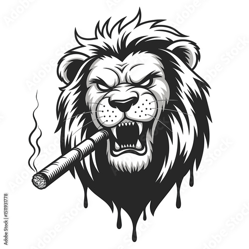 Aggressive Lion with Cigar and Rising Smoke