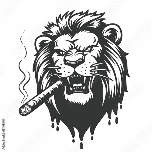 Aggressive Lion with Cigar and Rising Smoke