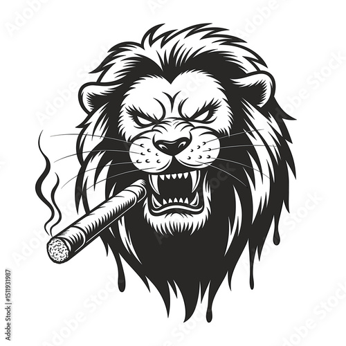 Aggressive Lion with Cigar and Rising Smoke